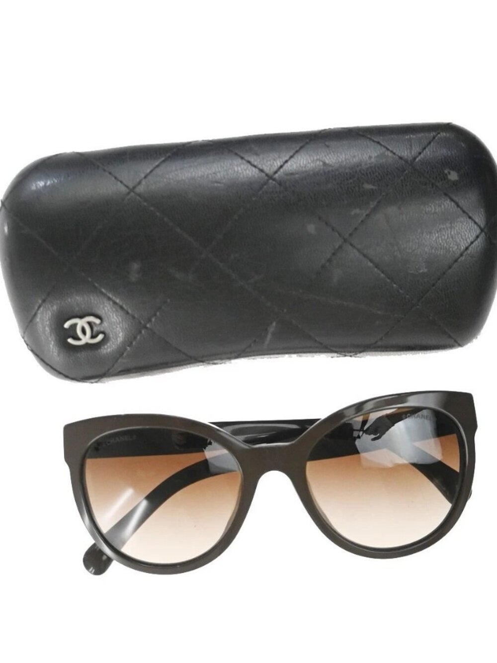 CHANEL CC Logo Sunglasses Eye Were Plastic Metal Brown Italy 5315-A 62RL992